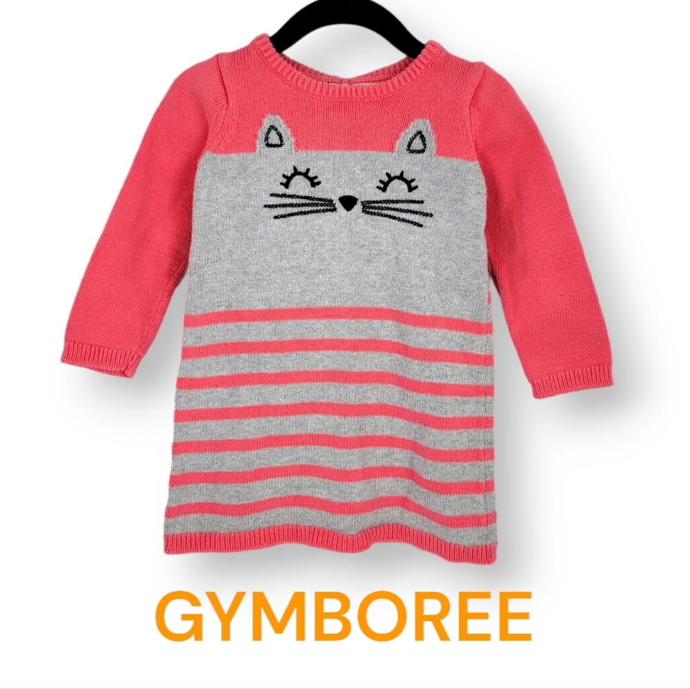 Gymboree Baby Girl Bright Pink Stripe Kitty Sweater Dress